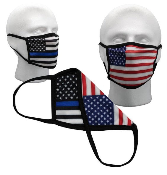 Reversible 2 sided American Flag &  Thin Blue Line Flag Face Mask