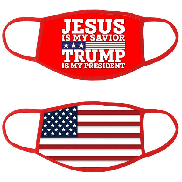 Jesus is my Savior and Donald Trump is my President Face Mask w/American Flag on back