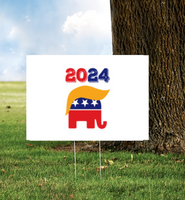 GOP Elephant w/ Trump Hair 2024 Yard Sign w/ Stake