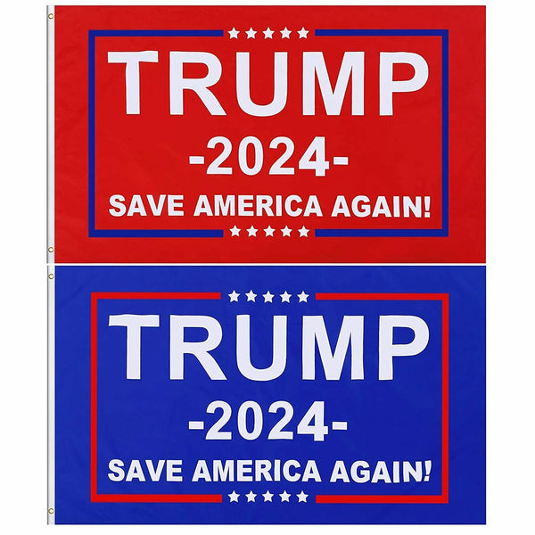 Red & Blue Trump Save America Again Flags 2024 - 2 Pack - 3x5 Feet Made in USA