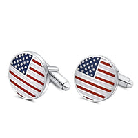 American Flag Cufflinks Platinum Plated Enamel USA