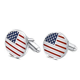 American Flag Cufflinks Platinum Plated Enamel USA
