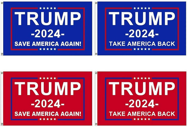 Set of 4 Donald Trump Save America & Take America Back Flags 3x5 Feet