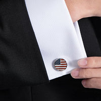 American Flag Cufflinks Platinum Plated Enamel USA