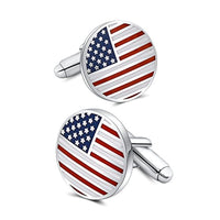 American Flag Cufflinks Platinum Plated Enamel USA