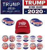 Bundle of 19 Trump 2020 Items: 2  Flags, 12 Buttons, 1 Hat and 4 Stickers Best Value Package