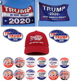 Bundle of 19 Trump 2020 Items: 2  Flags, 12 Buttons, 1 Hat and 4 Stickers Best Value Package