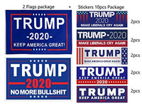 2 Donald Trump Flag with Grommets + 10 Piece Variety Pack Bumper Stickers Trump 2020