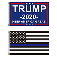 2 Flag Set - Donald Trump 2020 Flag and Thin Blue Line Flag  3x5 Ft