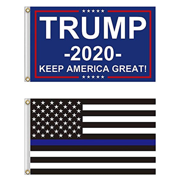 2 Flag Set - Donald Trump 2020 Flag and Thin Blue Line Flag  3x5 Ft