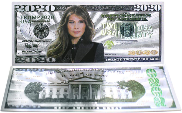 2020 Dollar Bill Melania Trump Banknote, Gold Coated First Lady Melania Limited Edition Million Dollar Bill Great Gift for Currency Collectors and Republican (Silver, 10)