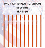 Trump Straws (New Version Straw)- Red and White Reusable Plastic Drinking Straws- Pack of 10