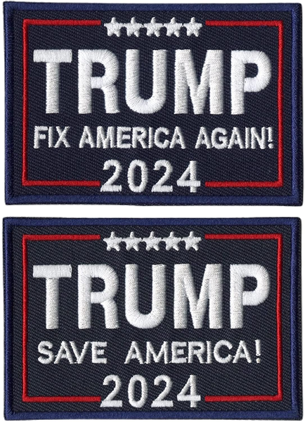 2 Trump MAGA Patriotic Patches | Save American Again! | Embroidered Iron On