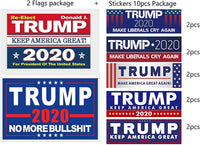2 Donald Trump Flag with Grommets + 10 Piece Variety Pack Bumper Stickers Trump 2020