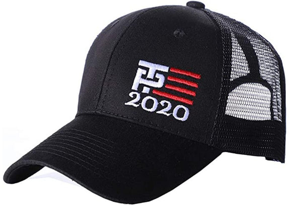 2020 Trump Pence TP Flag Trucker Hat Embroidered Black & White