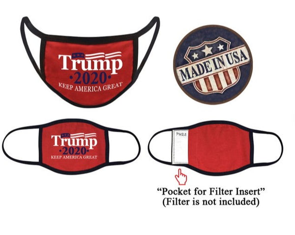 Trump Face Mask Red w/ Black Trim Cotton  Made in USA