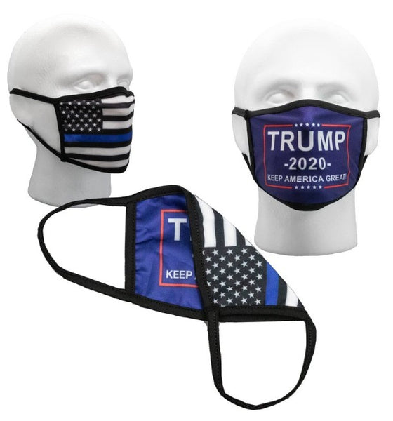Blue Trump 2020 Reversible 2 sided KAG &  Thin Blue Line Flag Face Mask