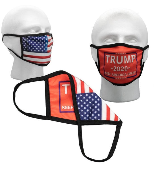 Red Trump Reversible Face Mask with American Flag on Back (2 Sided)