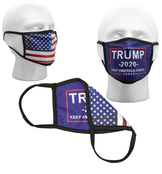 Blue Trump Reversible Face Mask with American Flag on Back (2 Sided)