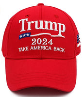Red 2024 Embroidered Trump Hat - Take America Back - Flag on Side