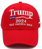 Red 2024 Embroidered Trump Hat - Take America Back - Flag on Side