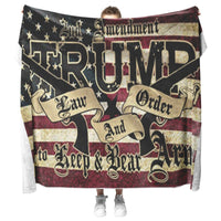 Trump Law and Order 2nd Amendment American Flag Fleece Sherpa Blanket