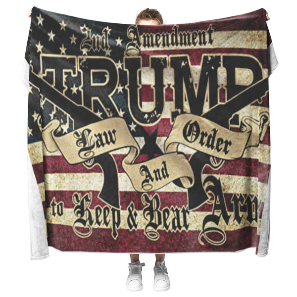 Trump Law and Order 2nd Amendment American Flag Fleece Sherpa Blanket