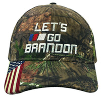 LET'S GO BRANDON Baseball Hat/Cap - Mossy Oak Camo w/ AMERICAN FLAG on Bill