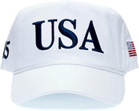 USA Donald Trump Baseball Hat 45 & USA Flag on Sides White